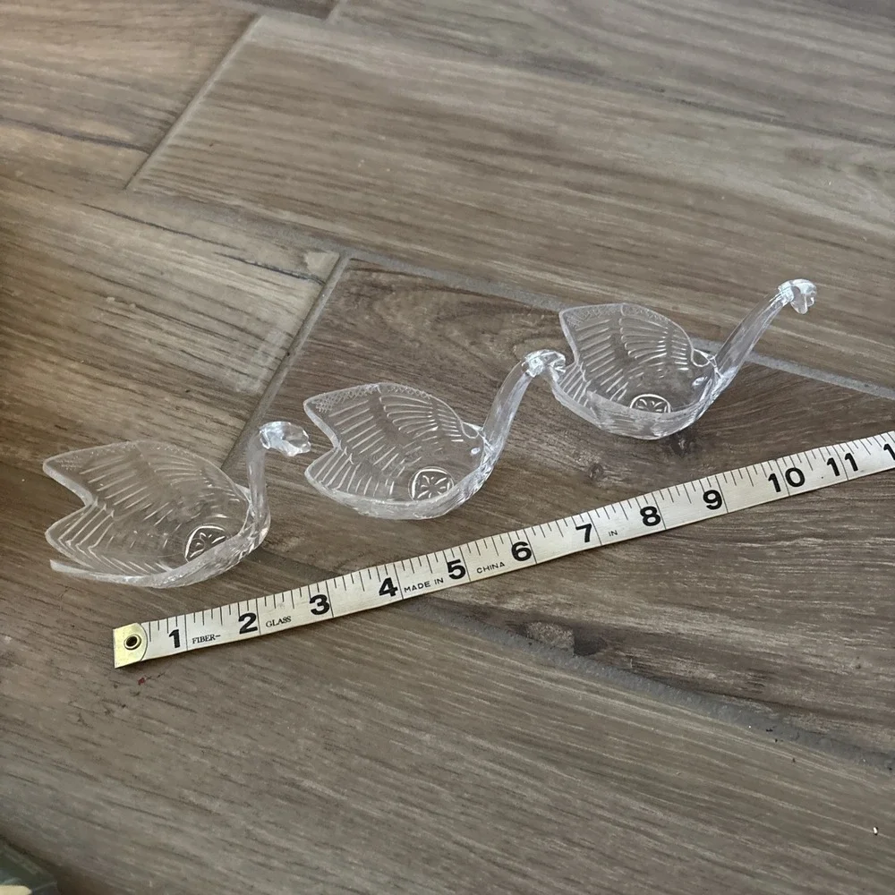 3 Vintage 60's Collectible Clear Plastic Swan Decorative Figurine Trinket Holder